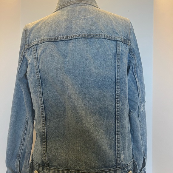BLANKNYC Women's Collar Long Sleeves Distress Medium Wash Jean Jacket Size XS - Picture 6 of 13